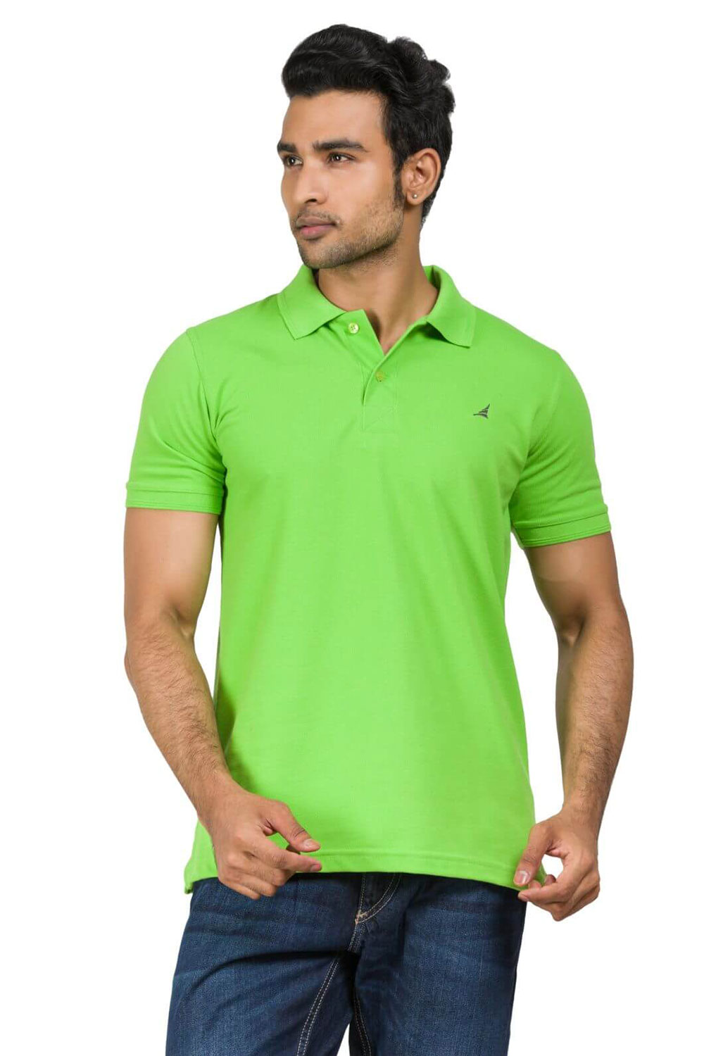 Neon Green Cotton Blend Twill Polo T-shirt For Men