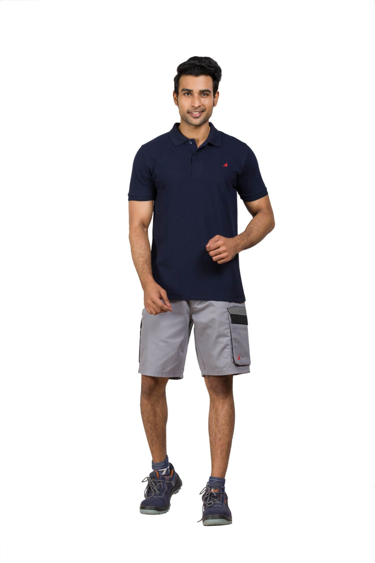 Solid Navy Cotton Blend Twill Polo T-shirt For Men
