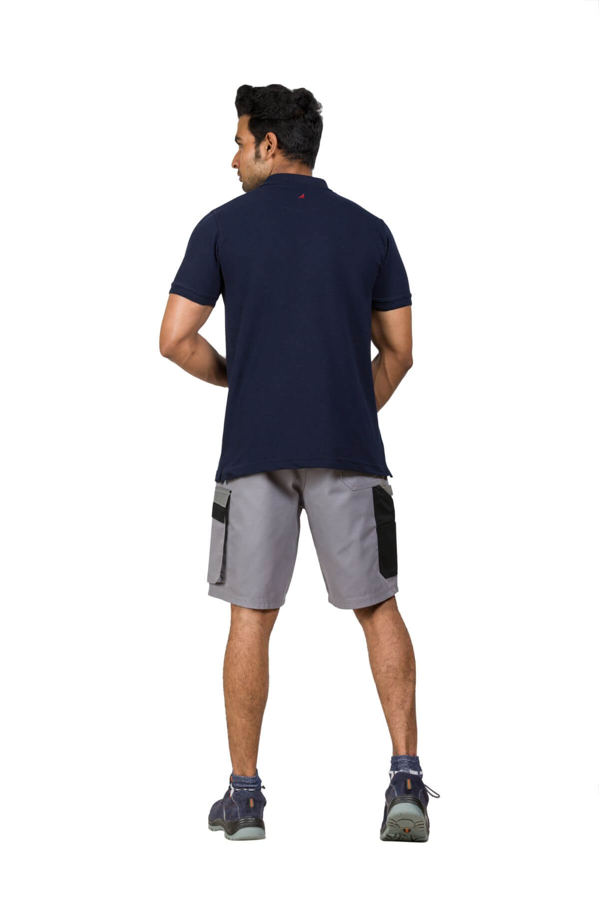 Solid Navy Cotton Blend Twill Polo T-shirt For Men