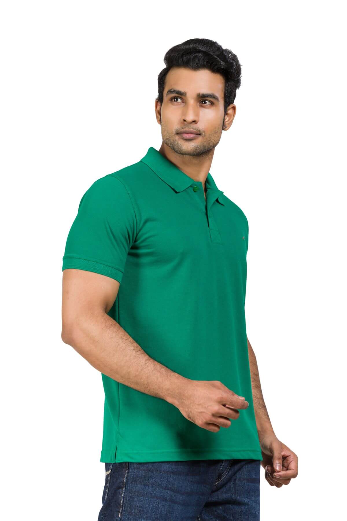 Solid Green Cotton Blend Twill Polo T-shirt For Men
