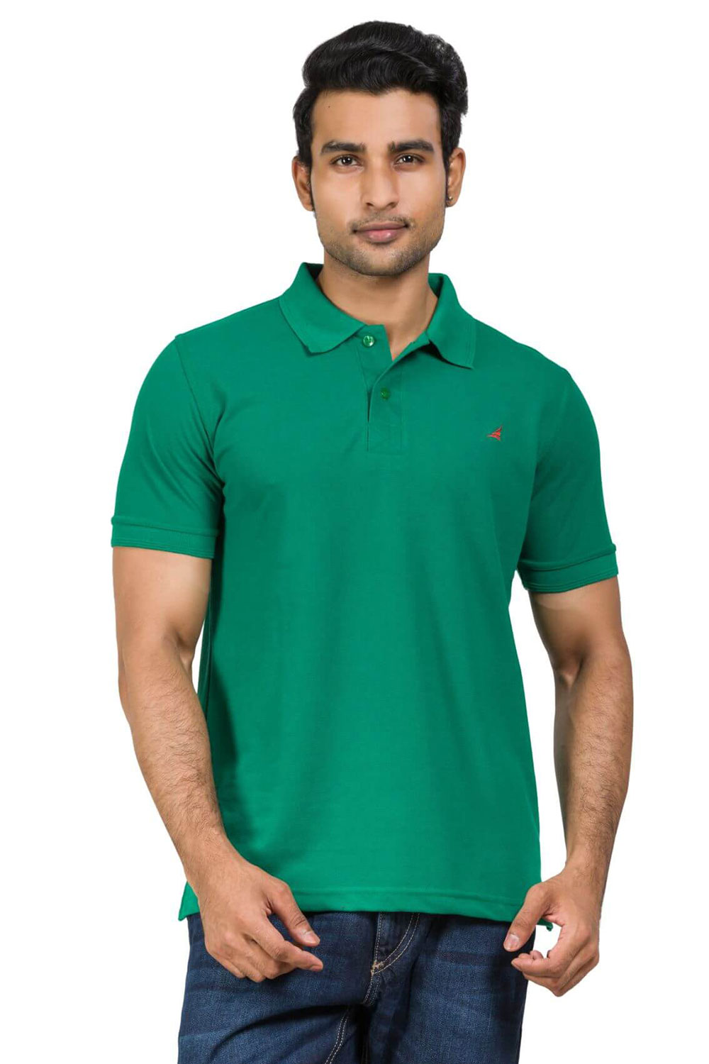 Solid Green Cotton Blend Twill Polo T-shirt For Men
