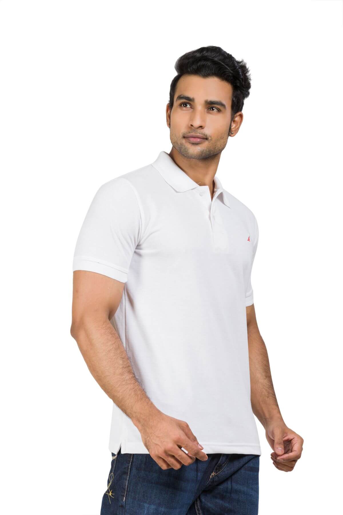 Solid White Cotton Blend Twill Polo T-shirt For Men