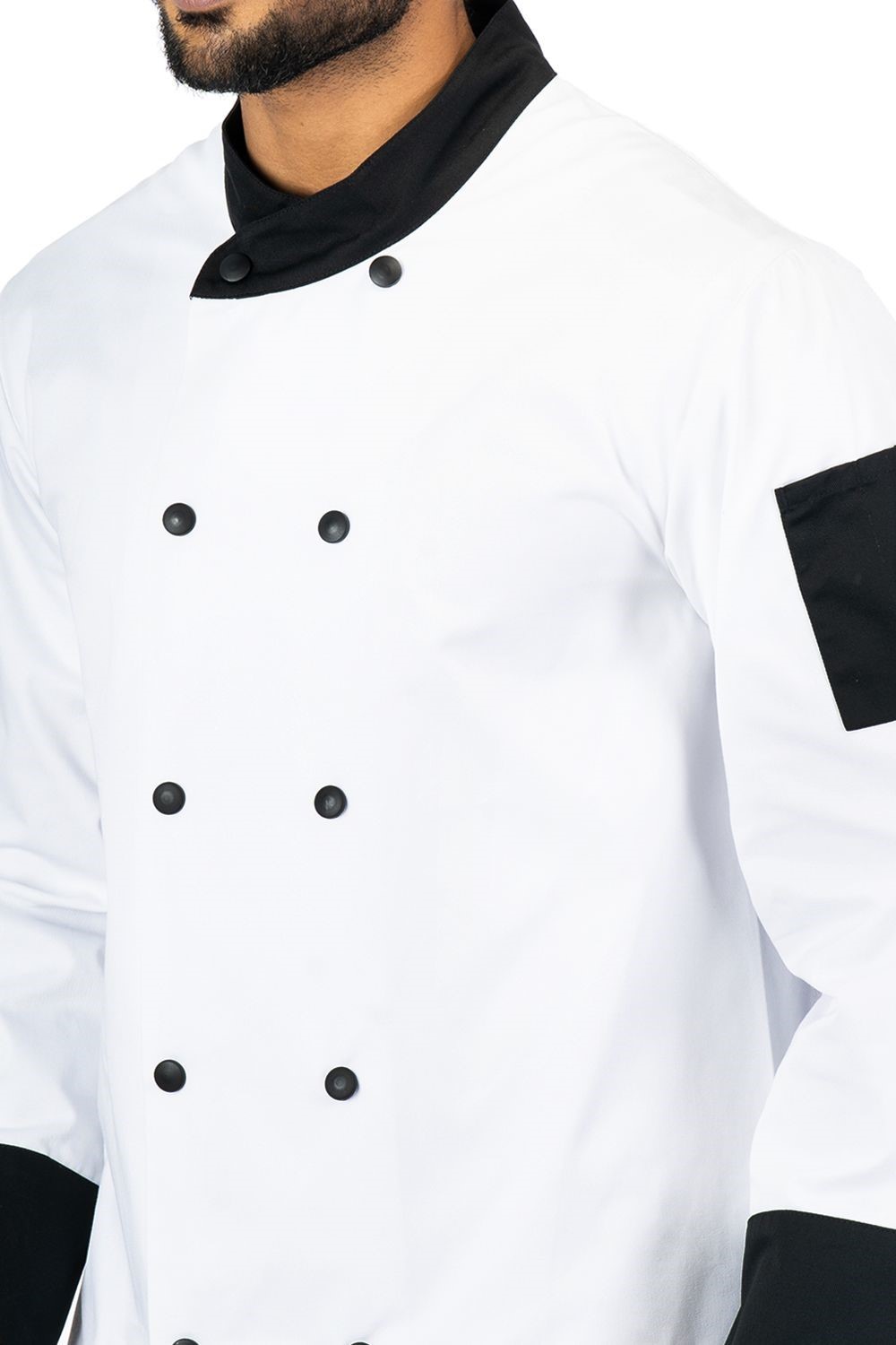White Chef Coat made of high-quality, soft and comfortable cotton blend fabric which makes you feel more lightweight and comfortable.