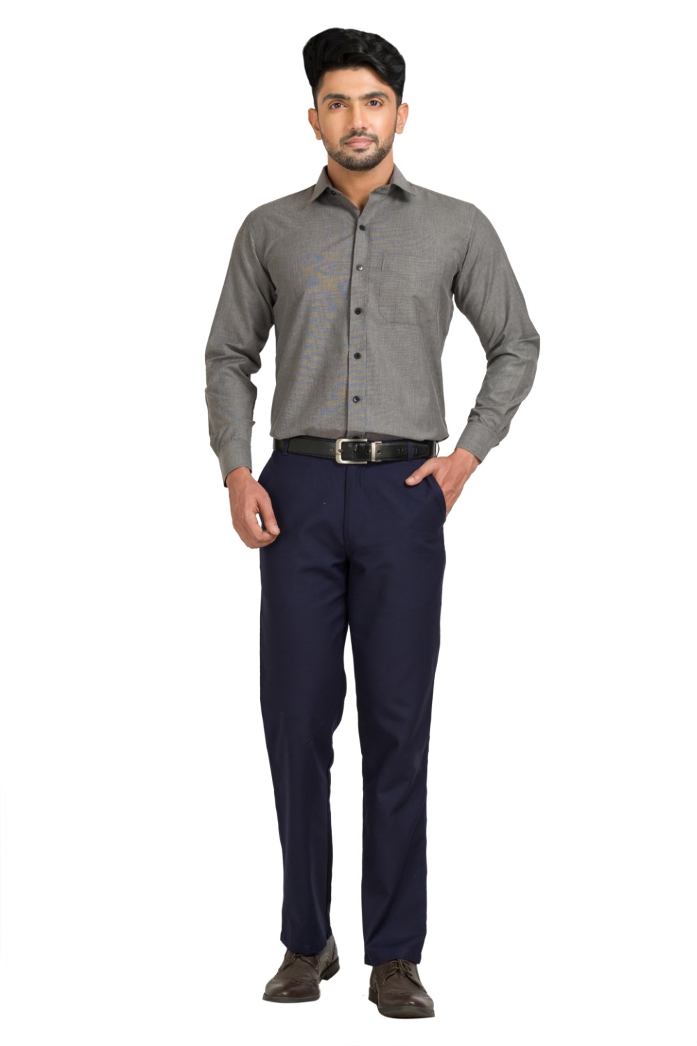Classic textured Charcoal Color Full Sleeve Cotton Blend Shirt With A Regular fit and easy maintenance.