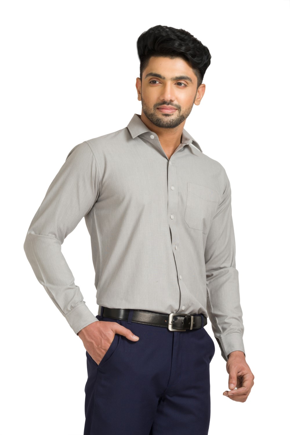 Classic textured Light Grey Full Sleeve Cotton Blend Shirt With A Regular fit and easy maintenance.