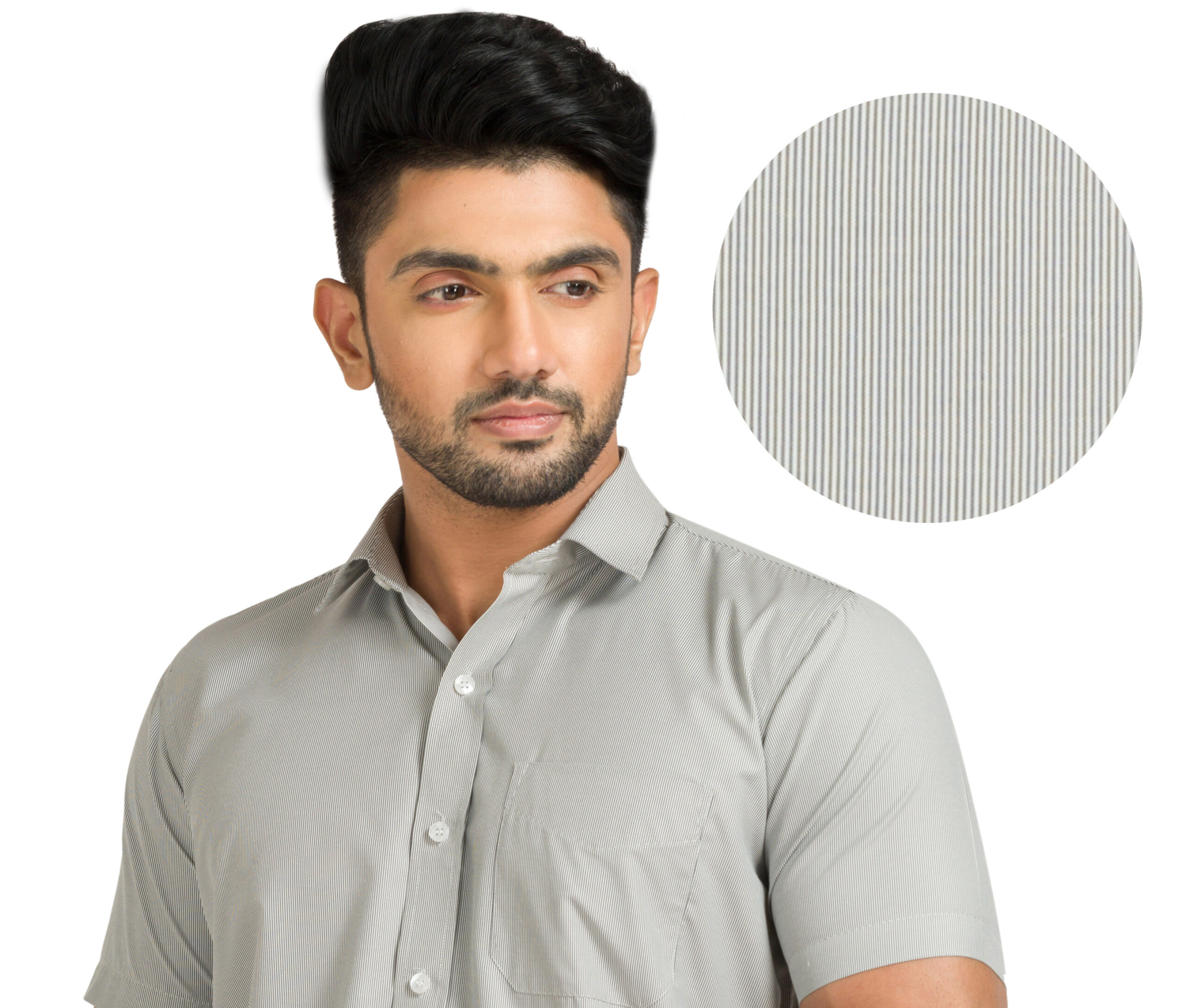 Cotton Blend Grey Striped Half Shirt With A Regular fit and Easy Maintenance