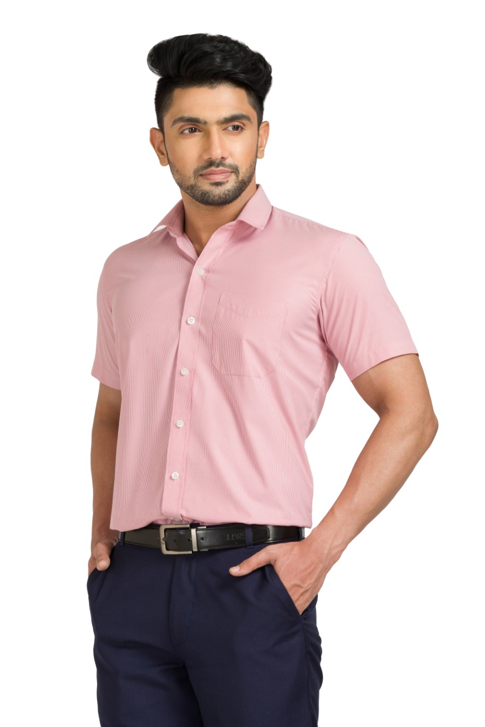 Cotton Blend Red Striped Half Shirt With A Regular fit and Easy Maintenance