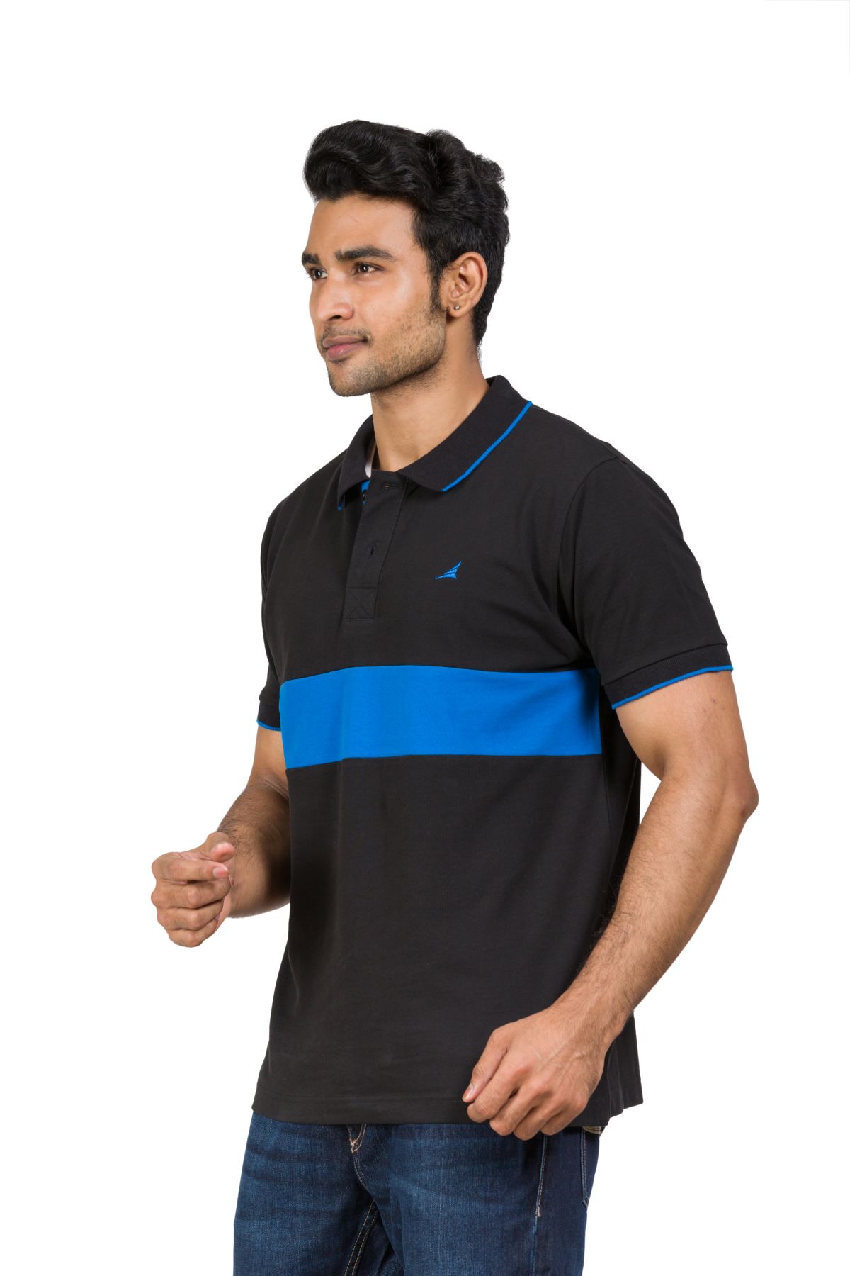 Cotton Blend Polo T-shirt Black-Blue For Men