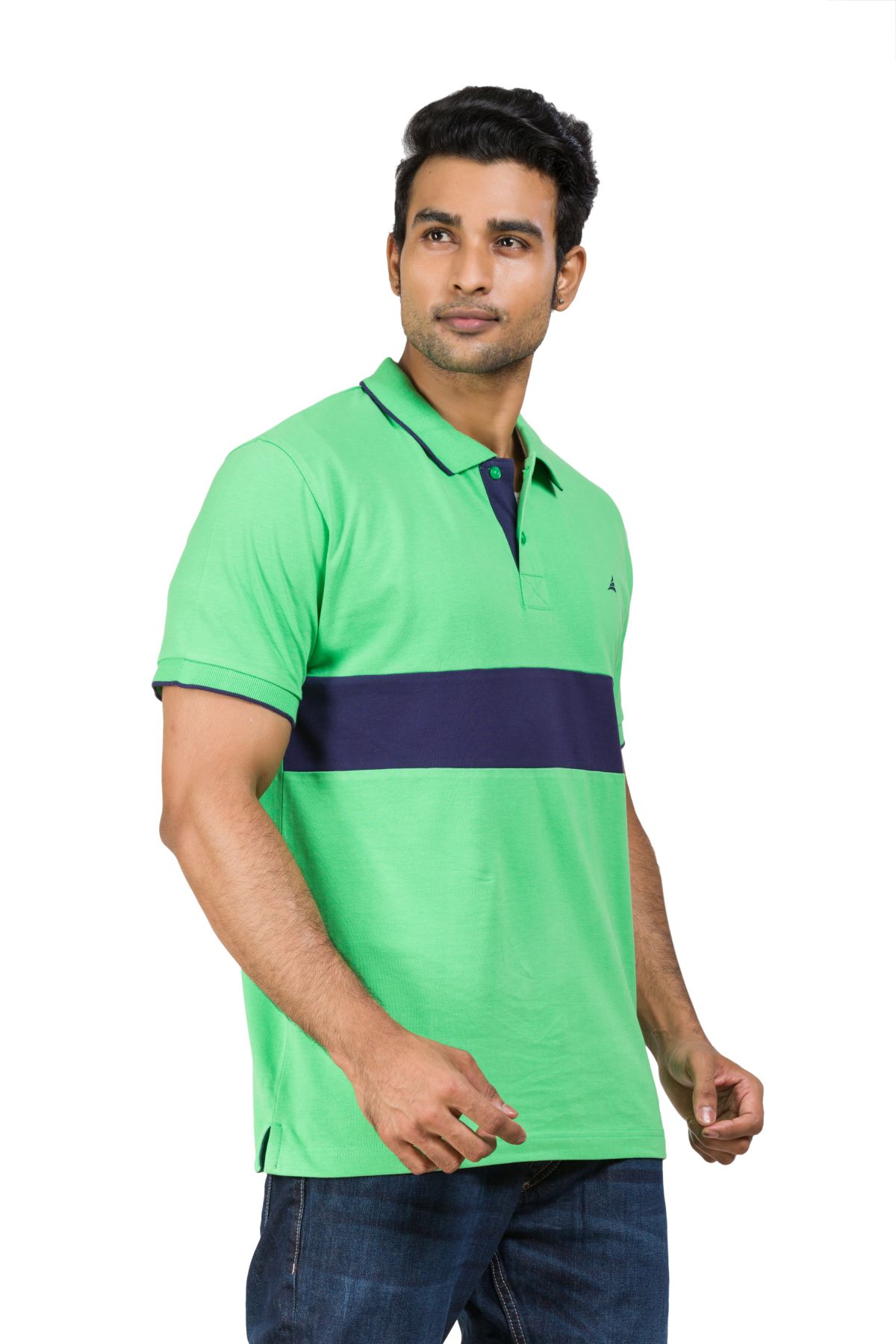 Cotton Blend Polo T-shirt Green-Navy For Men