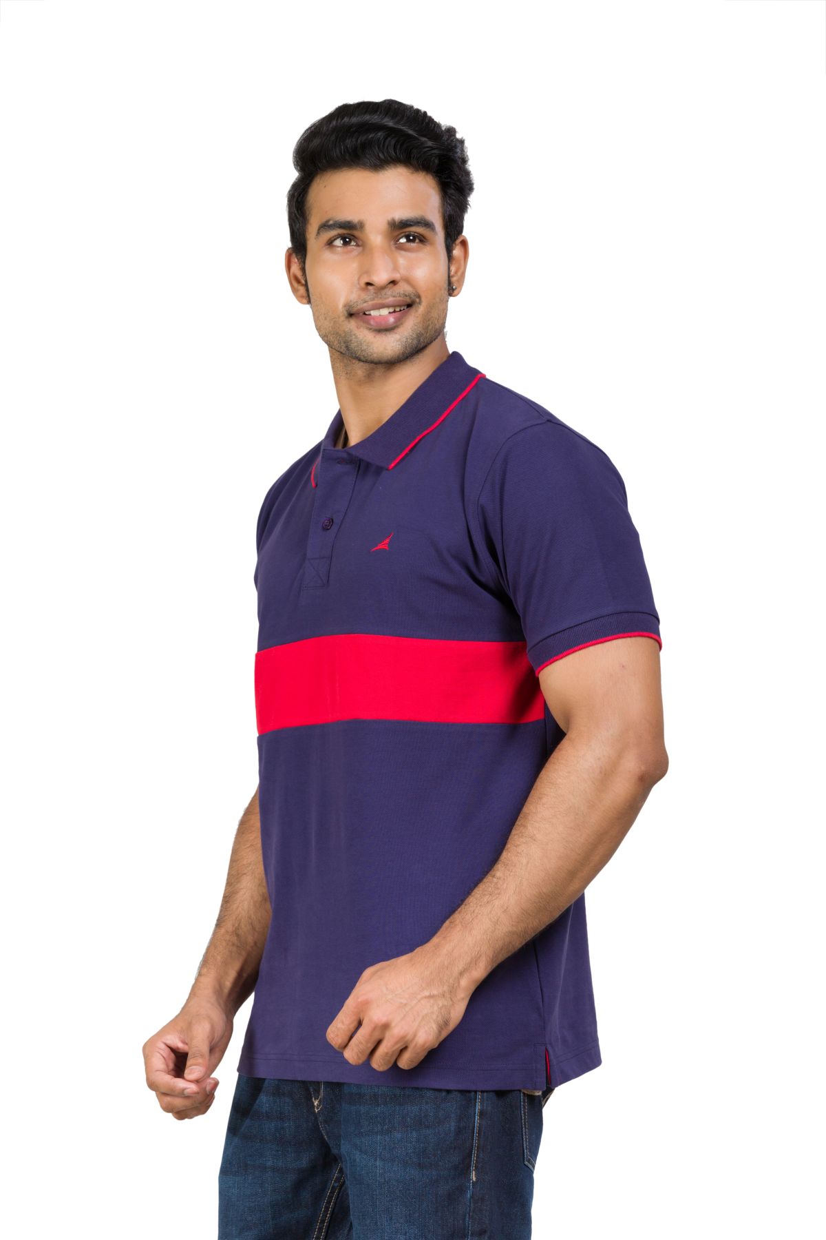 Cotton Blend Polo T-shirt Navy-Red For Men