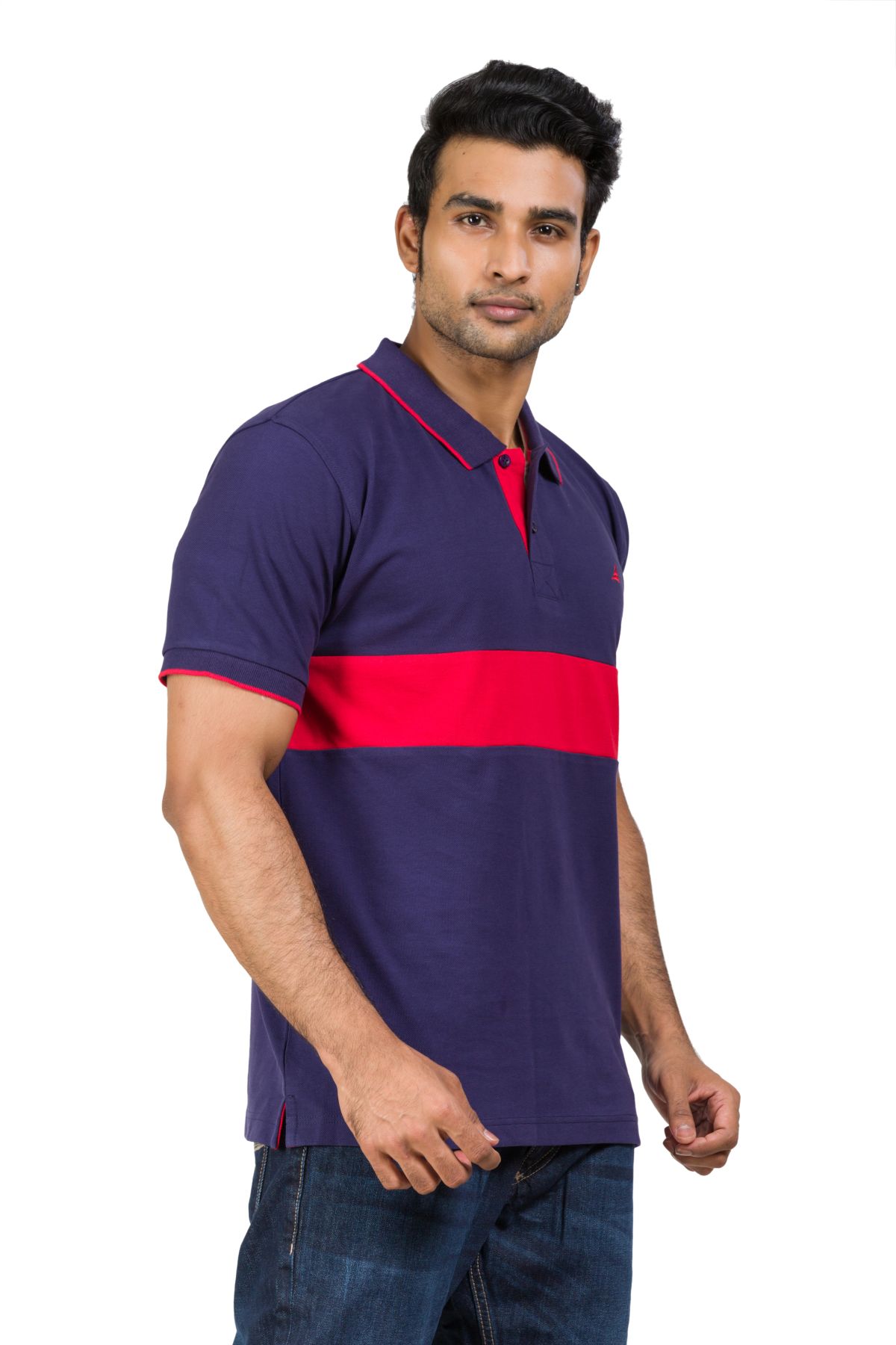Cotton Blend Polo T-shirt Navy-Red For Men