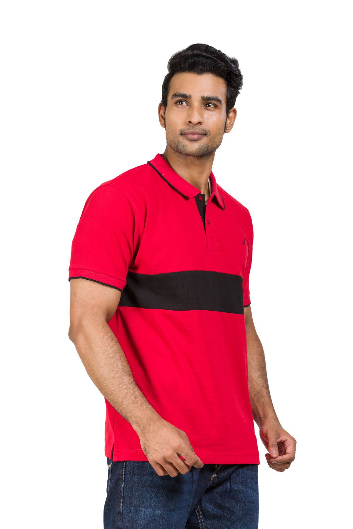 Cotton Blend Polo T-shirt Red-Black For Men
