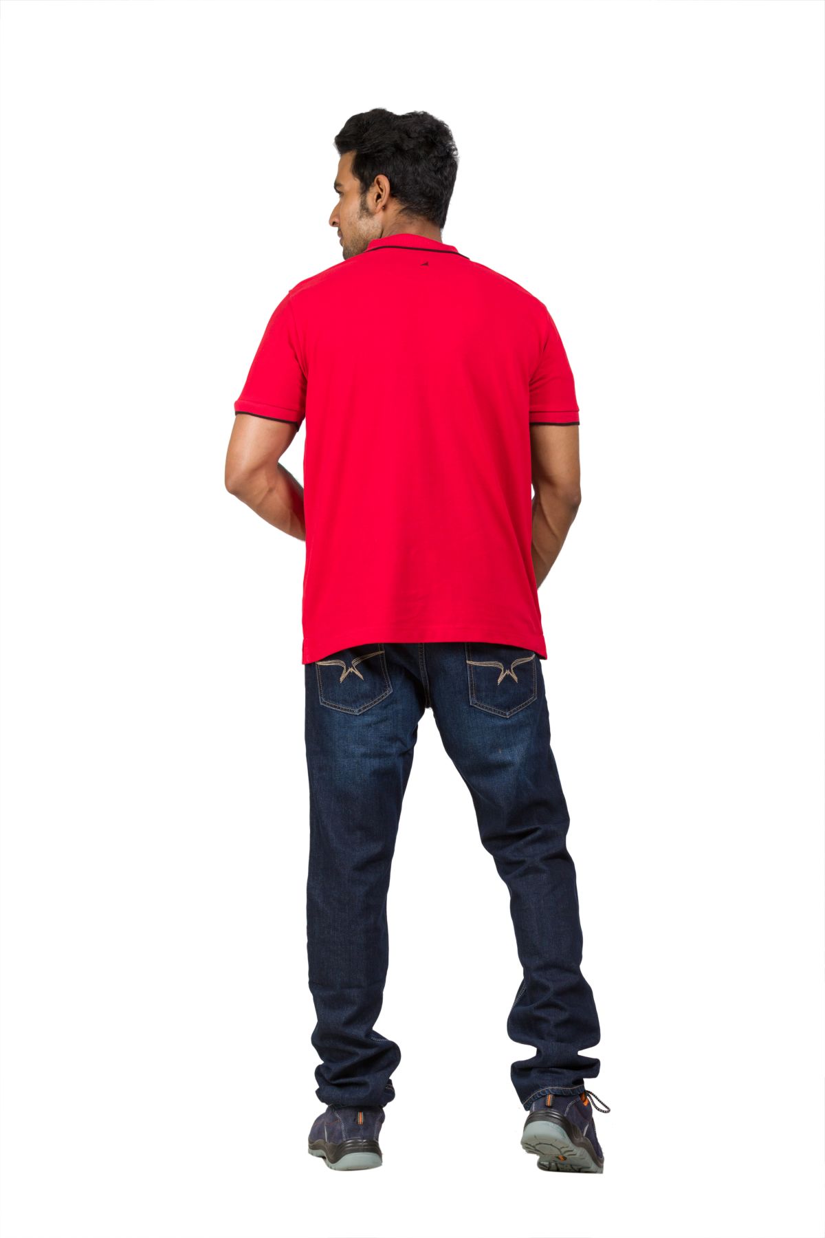 Cotton Blend Polo T-shirt Red-Black For Men