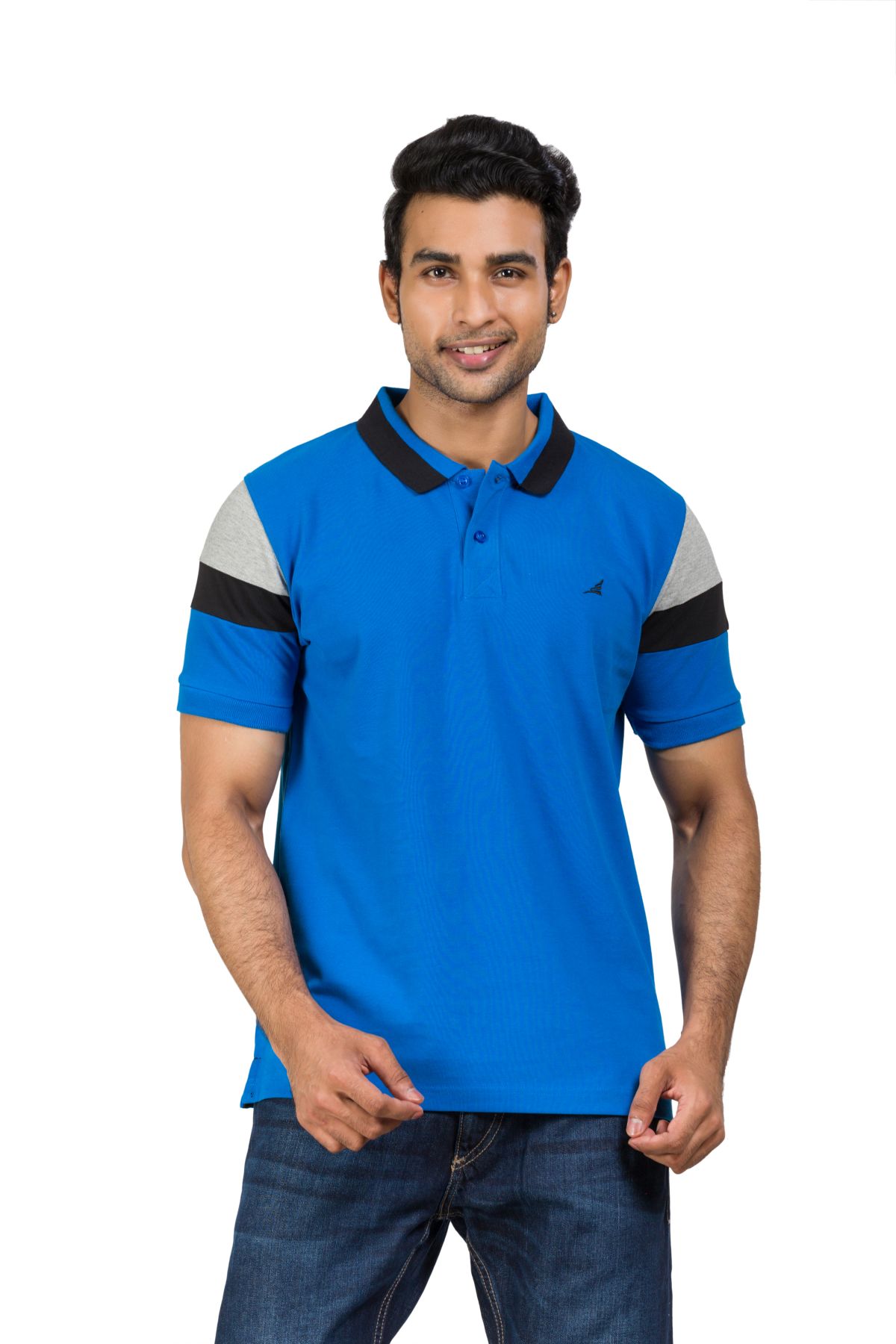 Cotton Blend Polo T-shirt Blue-Grey-Black For Men