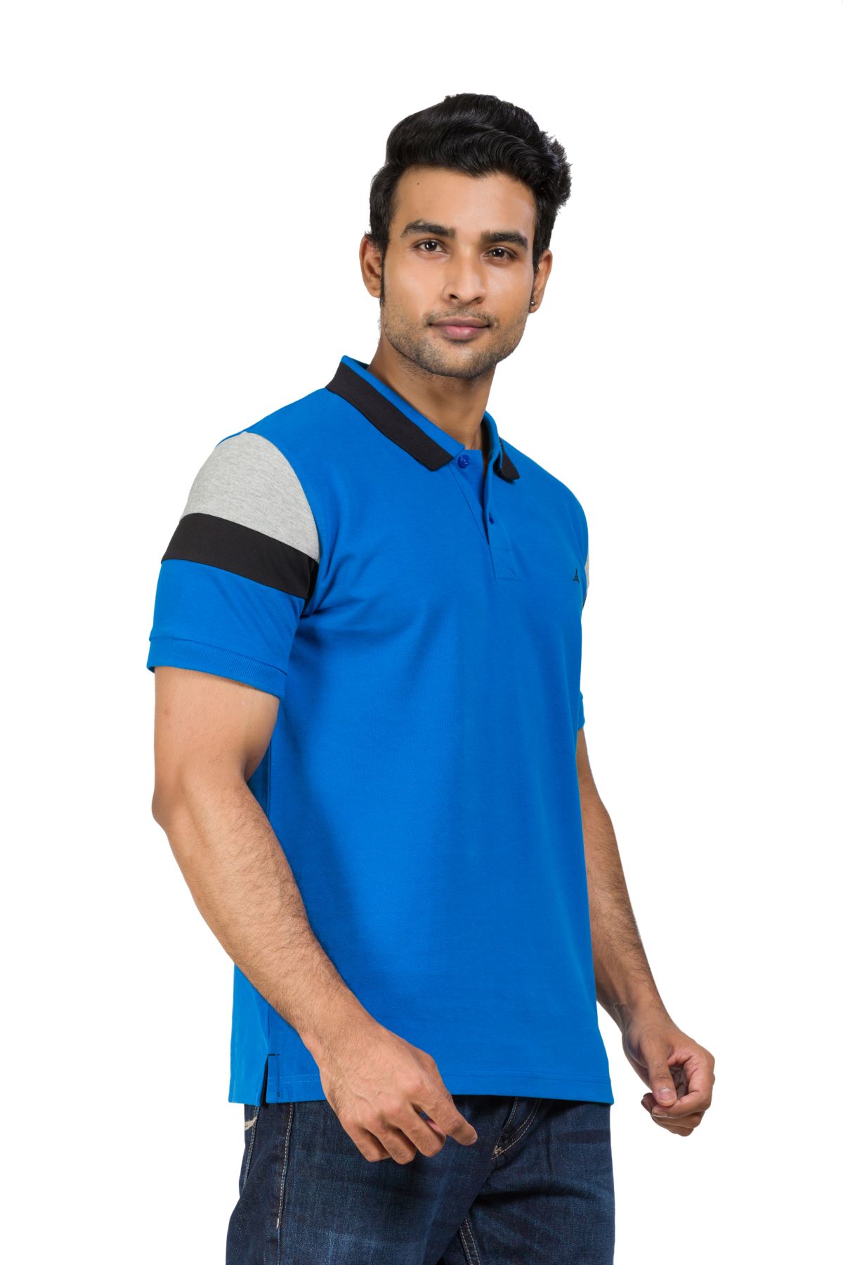 Cotton Blend Polo T-shirt Blue-Grey-Black For Men