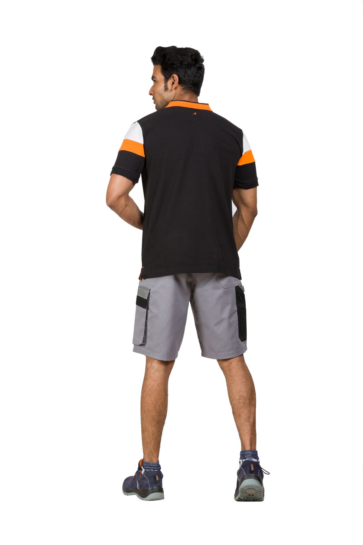 Cotton Blend Polo T-shirt Black-Orange-White for Men