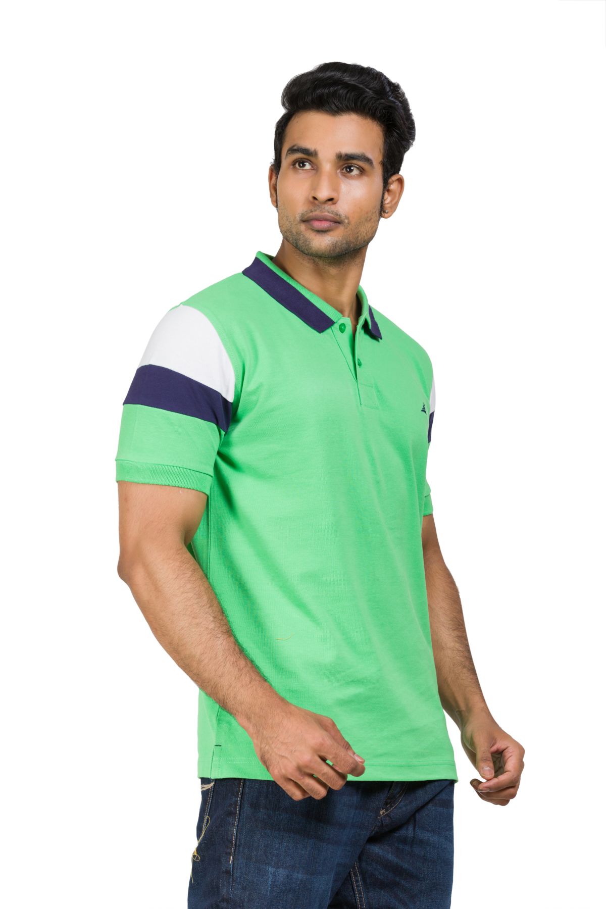 Cotton Blend Polo T-shirt Green-White-Black For Men