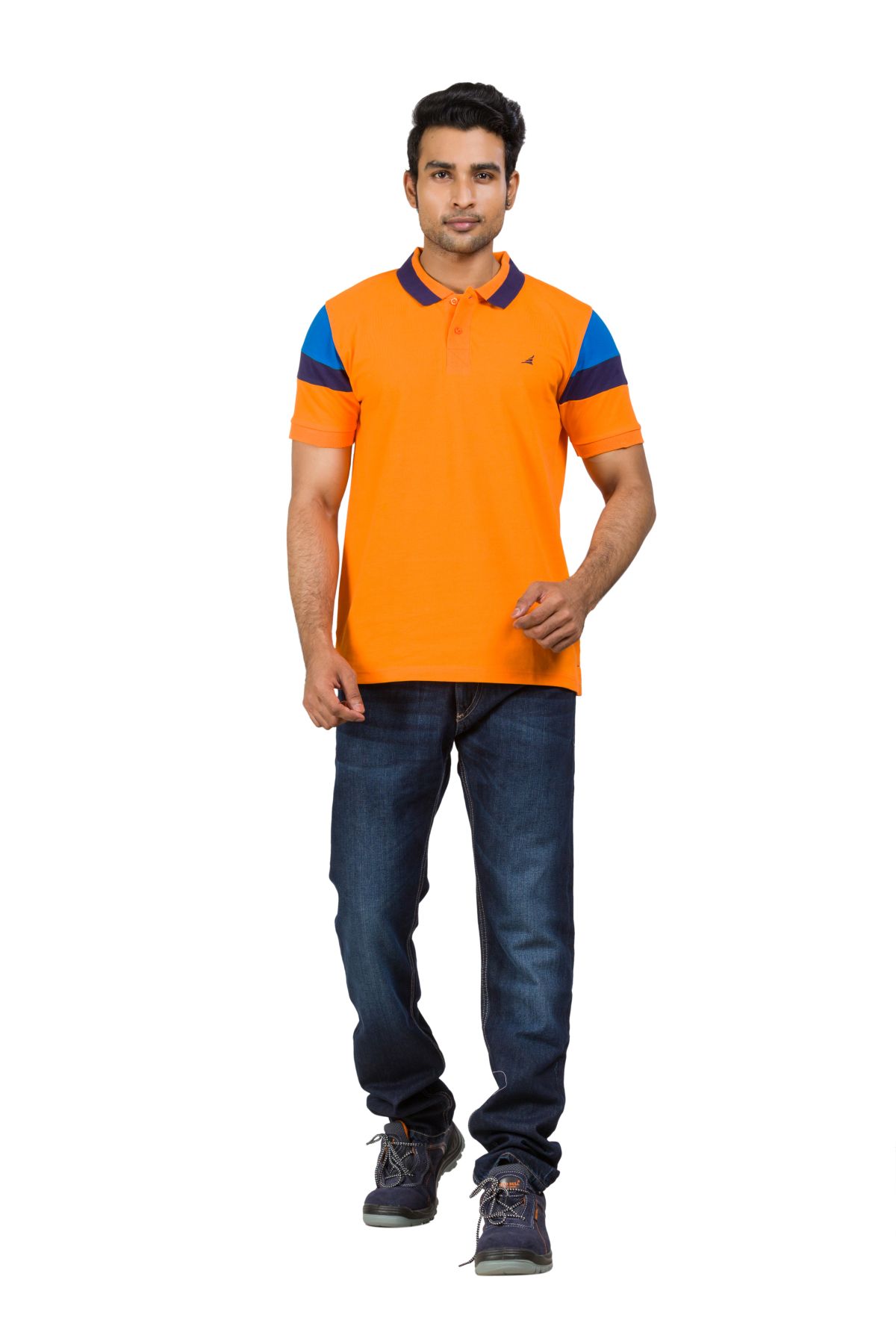 Cotton Blend Polo T-shirt Orange-Blue-Black For Men