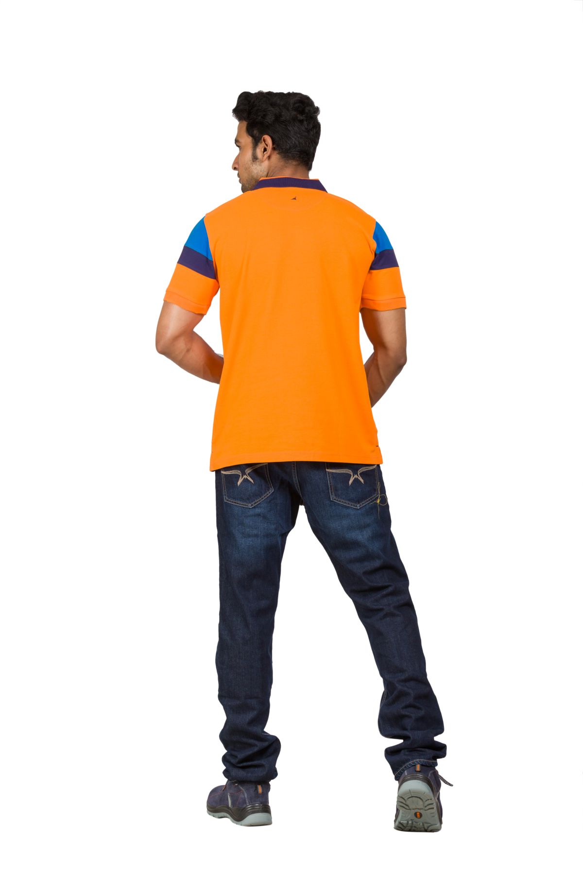 Cotton Blend Polo T-shirt Orange-Blue-Black For Men