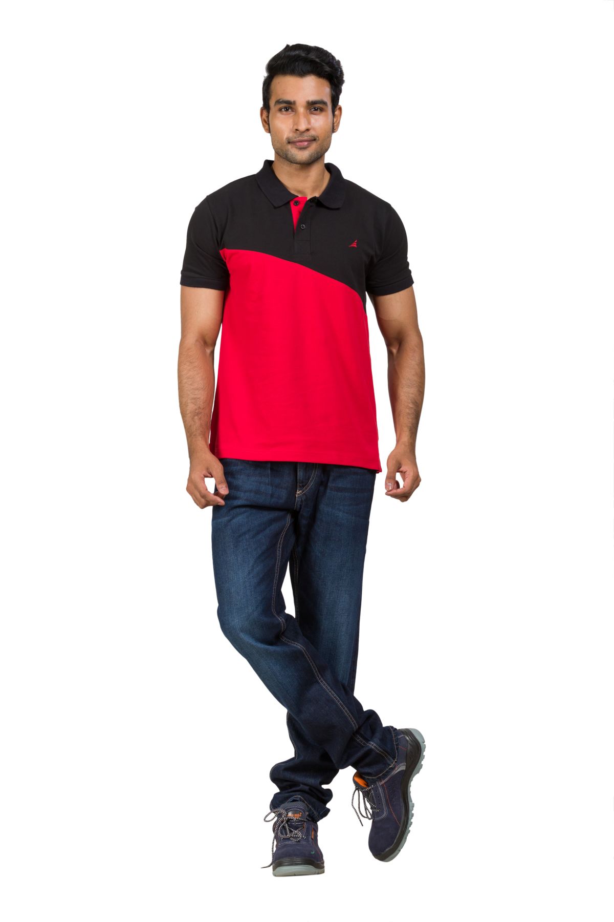 Cotton Blend Polo T-shirt Black-Red for Men