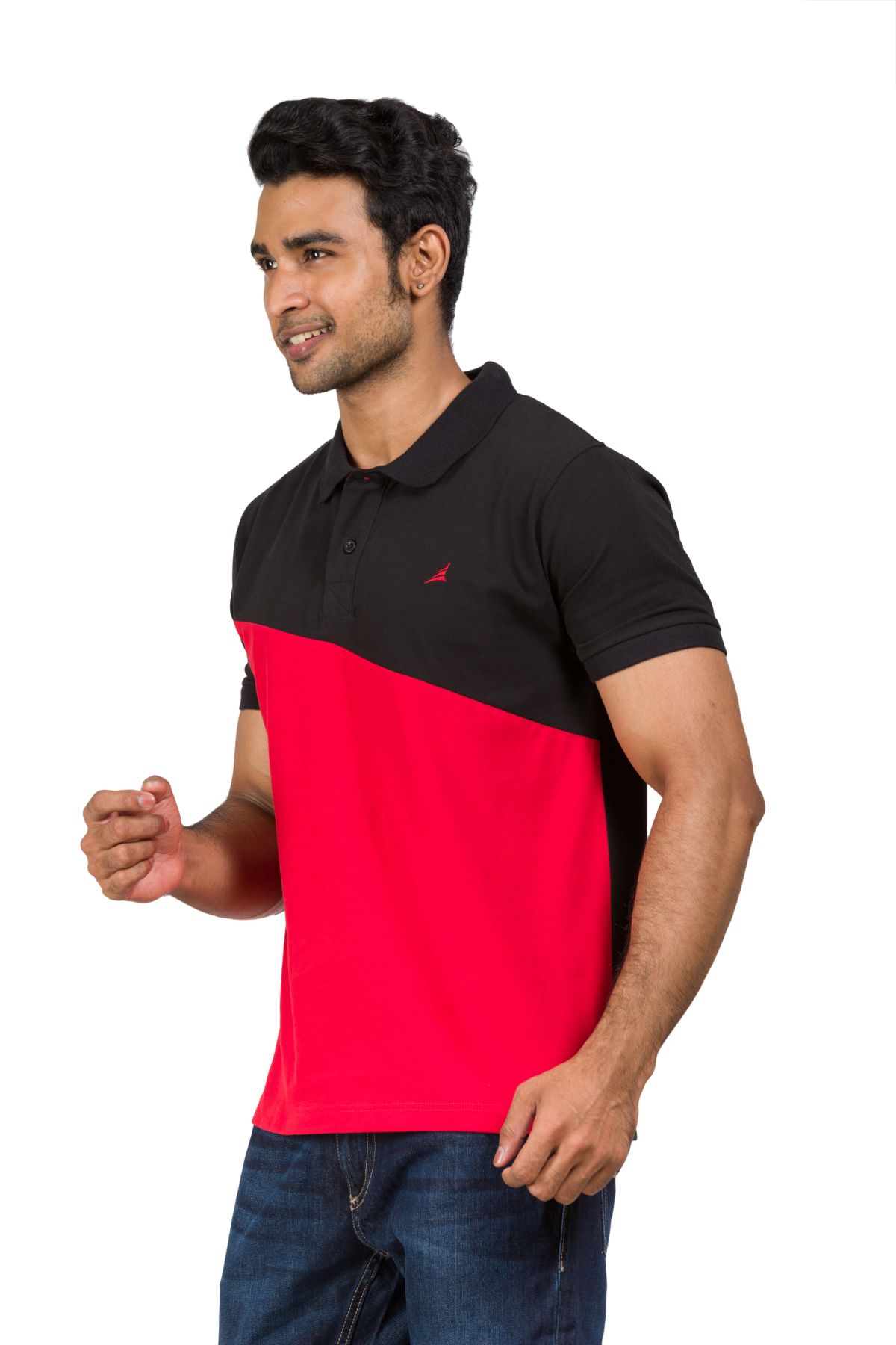 Cotton Blend Polo T-shirt Black-Red for Men