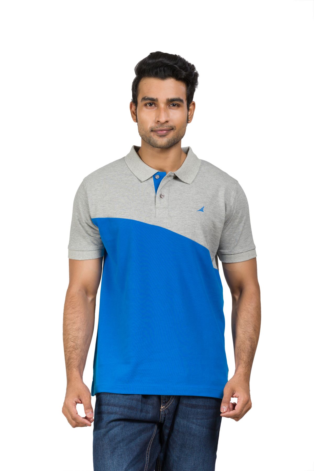 Cotton Blend Polo T-shirt Blue-grey for men