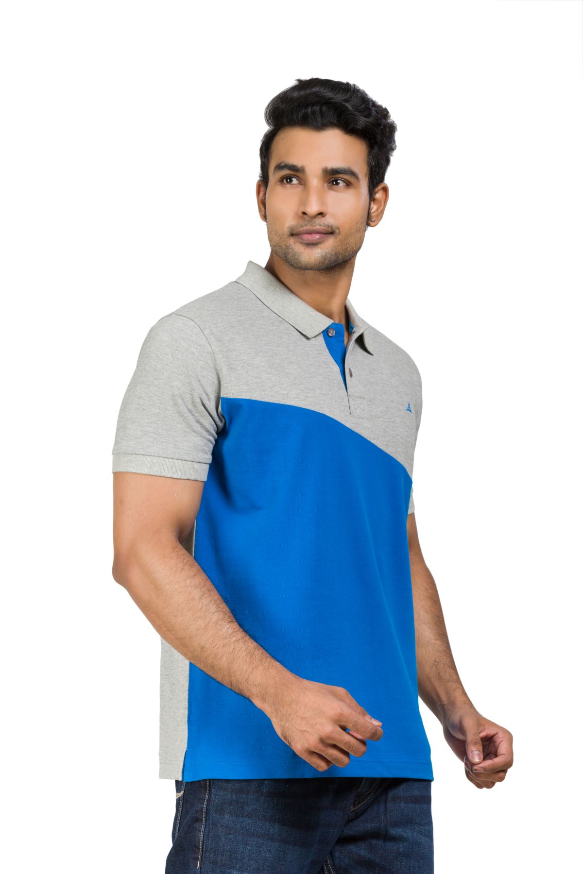Cotton Blend Polo T-shirt Blue-grey for men