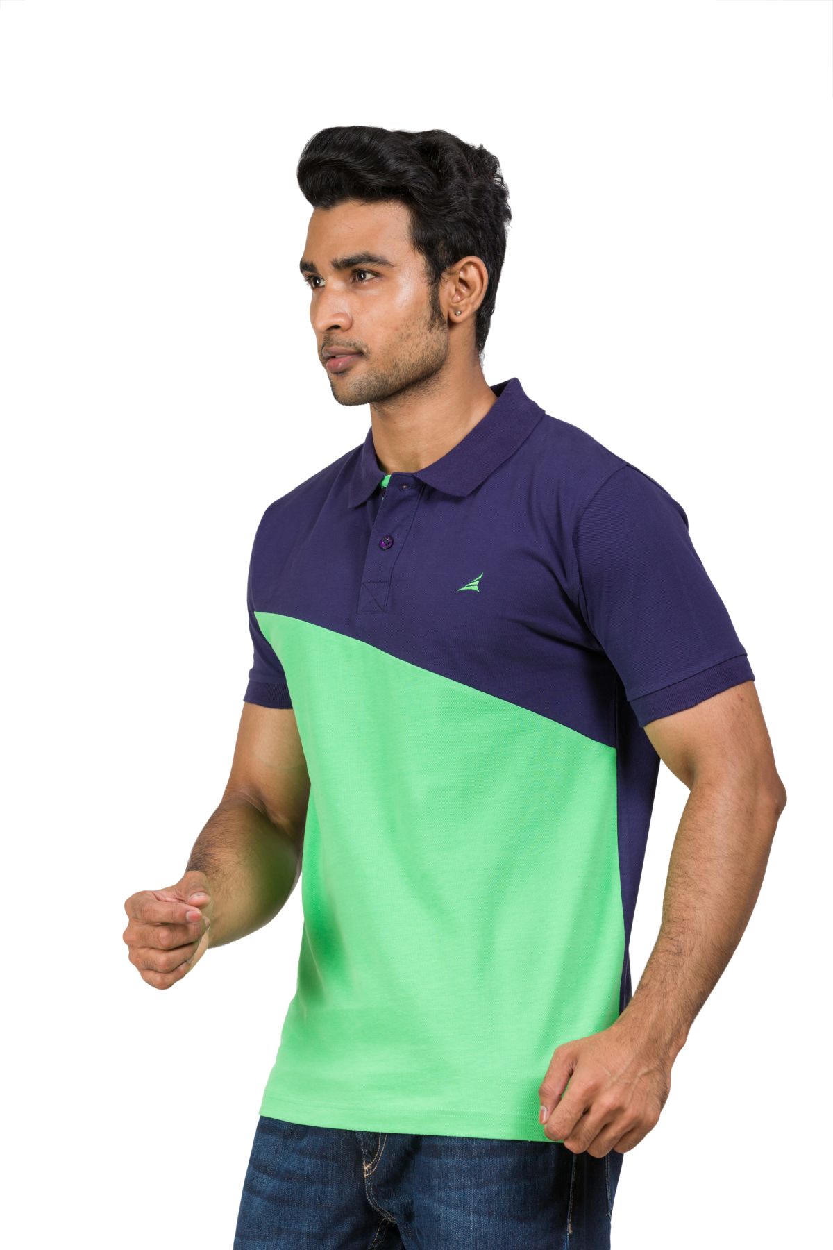 Cotton Blend Polo T-shirt Green-navy for men