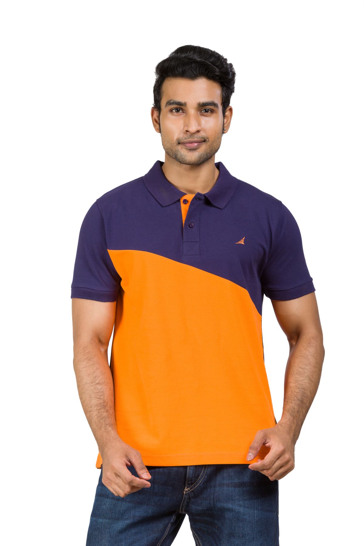 Cotton Blend Polo T-shirt Orange-Navy for Men