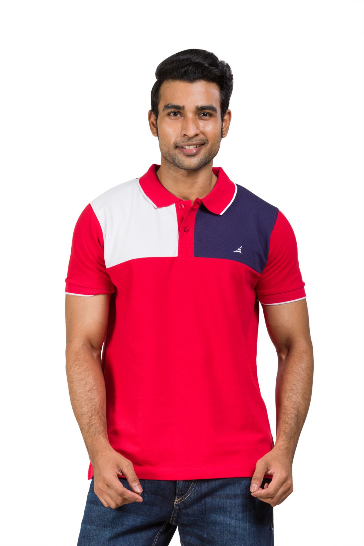 Cotton Blend Polo T-shirt Red-Navy for men