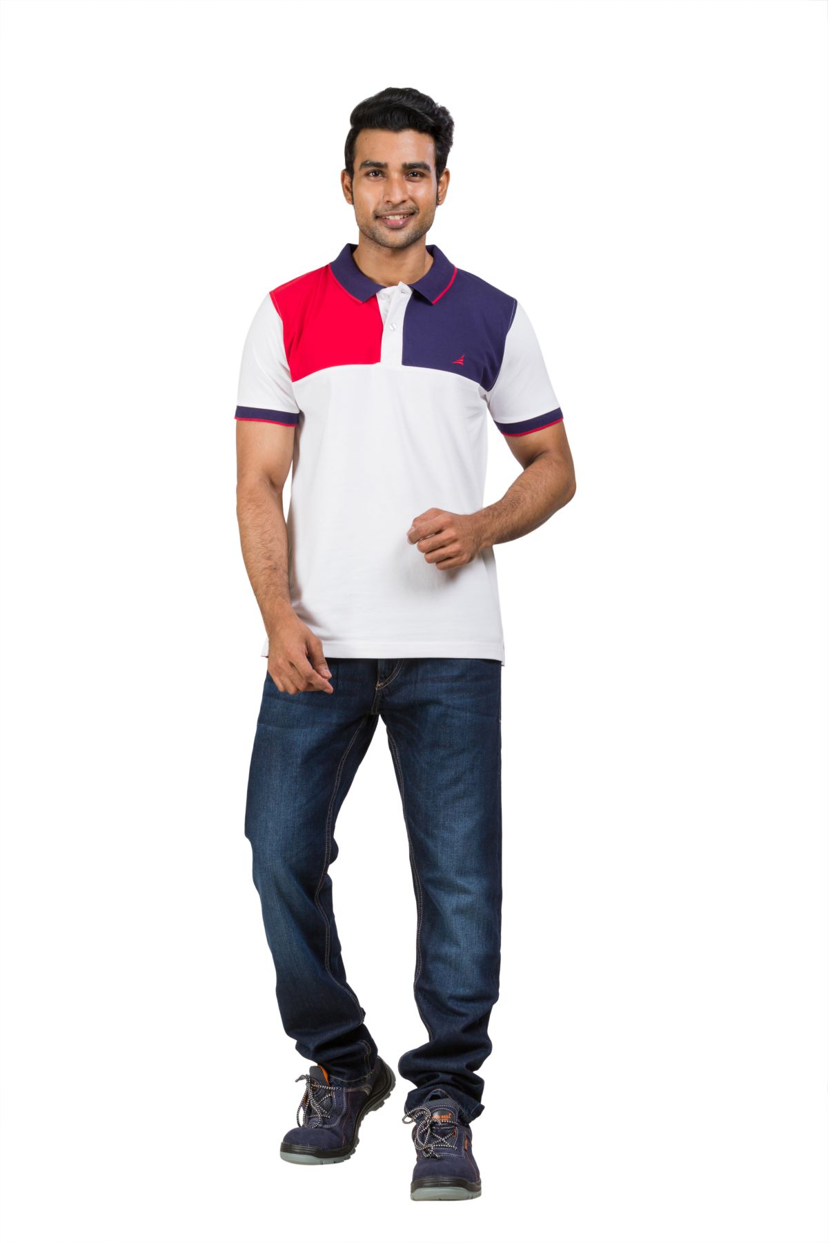 Cotton Blend Polo T-shirt White-Navy for men